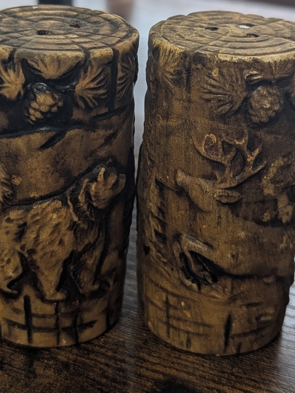Vintage Rustic Woodland Salt&Pepper Shakers Set Cabin Lodge Bear Deer Tree Wood